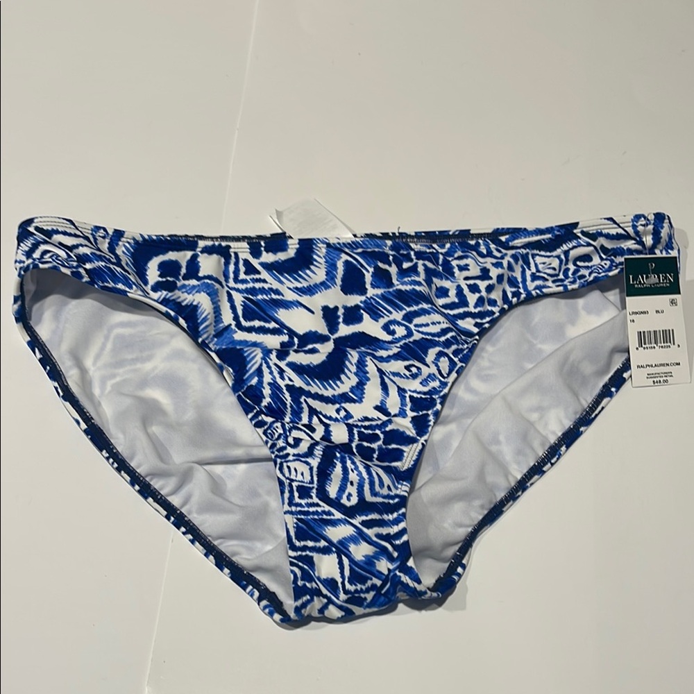 🎉 Lauren Ralph Lauren polo swim bikini bottoms NWT blue white